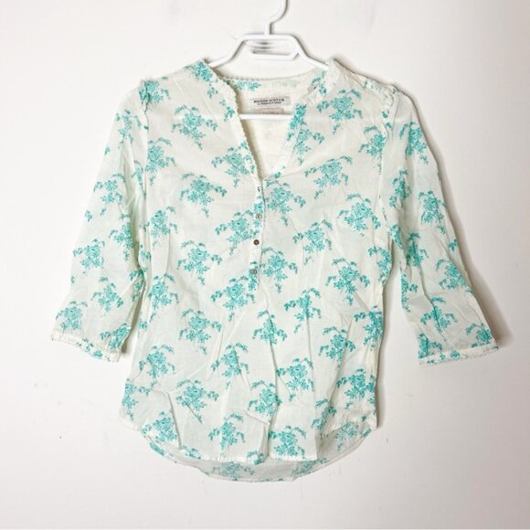 Scotch & Soda Women's Floral Blouse 3/4 length sleeve Button front Cream Size XS - Picture 5 of 11